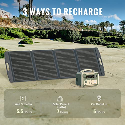 500W Portable Power Station, 484Wh Backup Lithium Battery, 110V/500W Pure Sine Wave AC Outlet, Solar Generator with Emergency LED Light for Outdoors Camping Travel Hunting Blackout Emergency