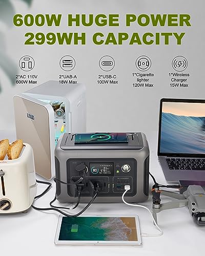 ALLPOWERS R600 Solar Generator with SP027 solar panel included, 600W 299Wh LiFePO4 Portable Power Station with 100W Solar Charger, UPS Battery Backup, MPPT Solar Power for Camping RVs