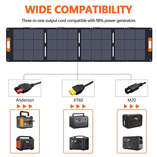 ALLWEI 200W Portable Solar Panel for 1200/2000W Power Station Solar Generator, Foldable 3-in-1 Outputs(M20/XT60/Anderson), 18V Solar Charger with Adjustable Kickstand for Camping Fishing Home Black