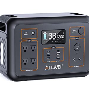 ALLWEI Portable Power Station 1200W(Peak 2400W), 1132Wh Solar Generator with 4 * 120V AC Outlet, 6* USB-C PD 60W, Outdoor Solar Power Generator for RV Camping Power Outage Home(Renewed)