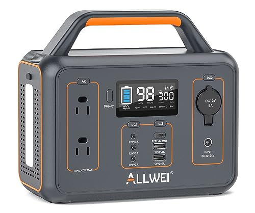 ALLWEI Portable Power Station 300W, Solar Generator 280Wh with 2 AC Outlet(Peak 600W), PD60W USB-C, 78000mAh Solar Power Generator Lithium Battery for Outdoor CPAP Camping Power Outage Home Backup