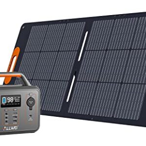 ALLWEI Portable Power Station 300W(600W Peak) with 100W Foldable Solar Panel, 280Wh Solar Generator 78000mAh with AC Outlet USB Port, Solar Power Generator for Camping Outdoor Emergency Power Outage