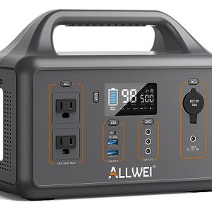 ALLWEI-Portable-Power-Station-500WPeak-1000W-461Wh-Solar-Generator-with-PD60W-USB-C-2-AC-Outlet-110V-124800mAh-Lithium-Battery-Backup-for-Outdoor-Camping-Power-Outage-CPAP-Home-Emergency-0