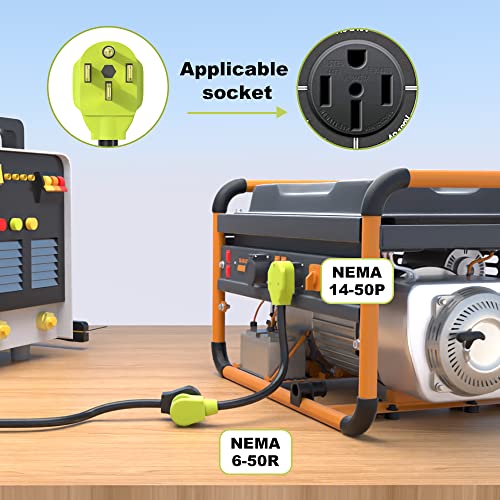 AOWEITOUR Welder Plug Adapter,NEMA 14-50P to NEMA 6-50R,4 Prong to 3 Ponng 50 Amp Welder Plug Adapter Cord,STW 10 AWG（1.5FT）