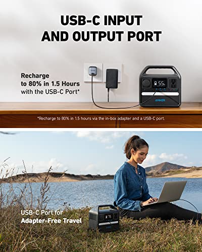 Anker 521 Portable Power Station Upgraded with LiFePO4 Battery, 256Wh 6-Port PowerHouse, 300W (Peak 600W) Solar Generator (Solar Panel Optional), 2 AC Outlets, 60W USB-C PD Output, Outdoor Generator (Renewed)