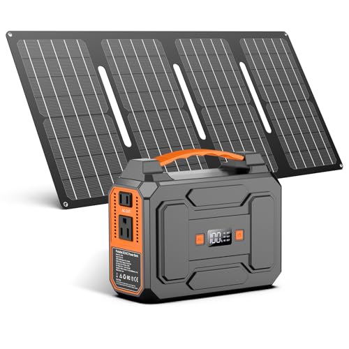 Apowking 146Wh Portable Power Station with 40W Foldable Solar Panel, 100W Solar Generator, Portable Power Bank with AC Outlet 110V USB DC Output for Camping, Emergency, Home Use, Traveling, RV Trip