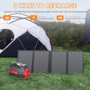 500W Portable Power Station with Carry Bag, 296Wh Solar Generator Backup Battery Pack with 110V/500W AC Outlet, Portable Power Bank Outdoor Generators for Home Use, Emergency Outage, Camping