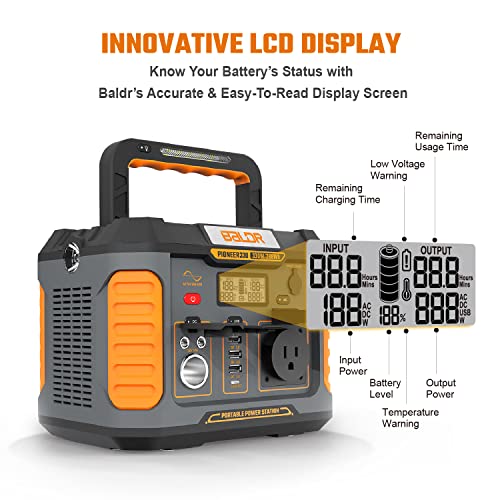 BALDR Portable Power Station, Solar Generator with 120V Pure Sine Wave AC Outlet, Backup Lithium Battery Power Supply, 330W | 288Wh, For CPAP Camping Travel Hunting Outdoors Emergency Blackout