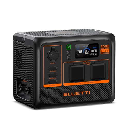 BLUETTI Portable Power Station AC60P, 504Wh LiFePO4 Battery Backup w/ 2 600W (1200W Surge) AC Outlets, 0-80% in 1 hour, Dustproof and Water Resistant Solar Generator for Camping, Trip, Power Outage