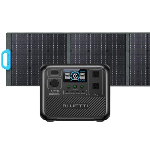 BLUETTI Portable Power Station AC70 with PV200 Solar Panel, 768Wh Solar Generator with 2 1000W AC Outlets, 0-80% in 45 Min., LiFePO4 Power for Camping