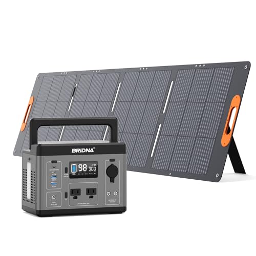 BRIDNA 296Wh Portable Power Station With 120W Portable Solar Panel, Solar Power Generator 300W AC outlet for Home Outdoor Camping Emergency Backup