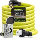 Campzlly 50 Amp Generator Cord 25FT and Power Inlet Box, NEMA 14-50P Male to SS2-50R 125/250V Twist Lock Connector with Pre-Drilled NEMA SS2-50P Generator Inlet Box for Generator to House, ETL Listed