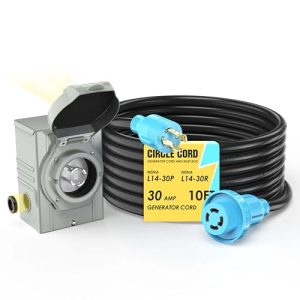 CircleCord-4-Prong-10-Feet-30-Amp-Generator-Extension-Cord-and-Inlet-Box-with-Locking-Connector-Heavy-Duty-NEMA-L14-30PL14-30R-125250V-7500W-10-Gauge-SJTW-Generator-to-House-Power-Cord-0