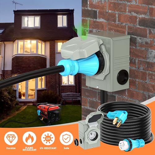 CircleRiver 50 Amp 15Feet Generator Cord and Power Inlet Box Combo Kit NEMA 14-50P Male to SS2-50R STW 6/3+8/1 AWG 125/250V Twist Locking with Inlet Box for Generator to House