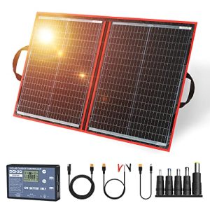 DOKIO 110W 18V Portable Solar Panel Kit Folding Solar Charger with 2 USB Outputs for 12v Batteries/Power Station AGM LiFePo4 RV Camping Trailer Car Marine
