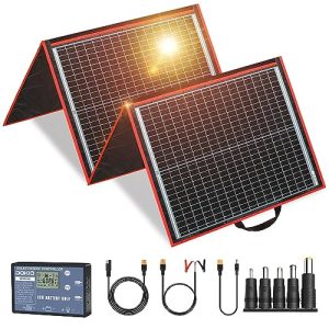 DOKIO-160w-18v-Portable-Foldable-Solar-Panel-Kit-22x21inch-9lb-Solar-Charger-with-Controller-2-USB-Output-to-Charge-12v-BatteriesPower-Station-AGM-Lifepo4-Rv-Camping-Trailer-Emergency-Power-0