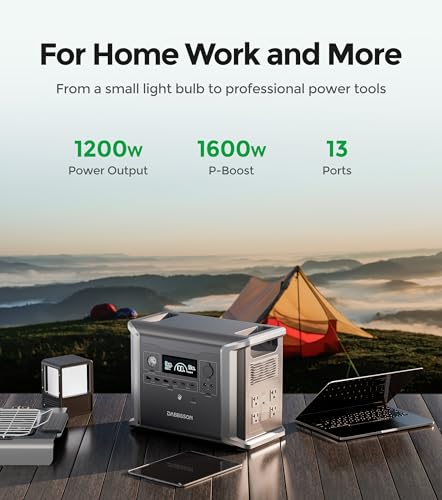 Dabbsson Portable Power Station DBS1300, 1330Wh Solar Generator with 4x1200W AC Outlets, EV Semi-Solid State LiFePO4 Battery, Solar Powered Generator for Camping, Home Backup, Emergency, RV