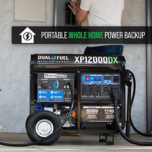 DuroMax XP12000DX 12,000-Watt/9,500-Watt 457cc Electric Start Dual Fuel Portable Generator w/CO Alert,Black/Blue