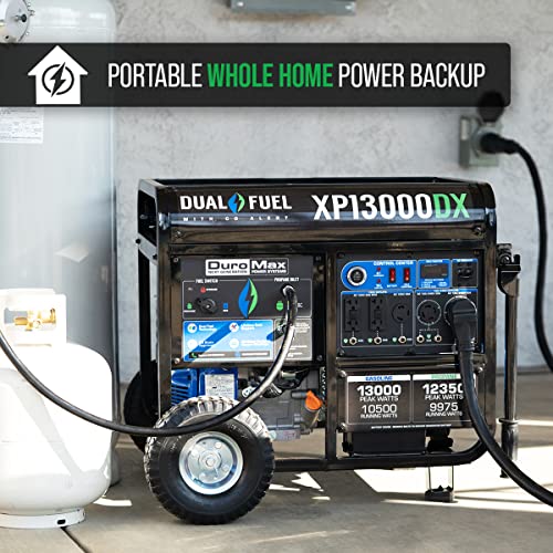 DuroMax XP13000DX 13,000-Watt/10,500-Watt 500cc Portable Dual Fuel Portable Generator w/CO Alert, Black/Blue