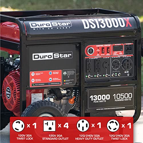 DuroStar DS13000X 13,000-Watt/10,500-Watt 500cc Electric Start Portable Generator w/CO Alert