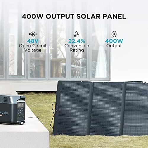 EF ECOFLOW Solar Generator 3.6KWh with 2X400W Portable Solar Panel, 23% High Efficiency, 5 AC Outlets, 120V/3600W, for Home Backup Outdoors Camping RV Emergency