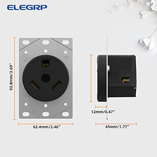 ELEGRP 30 Amps RV Receptacle, Flush Mounting Power Outlet, NEMA TT-30R 125V, Electrical Straight Blade Receptacle for RV and Travel Trailers, Heavy Duty, Grounding, 2 Pole 3 Wire, UL Listed, 1 Pack