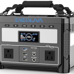 Enernova Portable Power Station ETA 600W, 288Wh Backup LiFePO4 Battery, 50Min Fast Charging, 2 Up to 600W AC Outlets, Outdoor Solar Generator(Solar Panel Optional) for Camping, Home, RV, Emergency