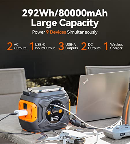 FF FLASHFISH 320W Portable Power Station, 292Wh 80000mAh Solar Generator With AC/DC/100W USB-C/Wireless Charger/SOS Light, CPAP Battery Pack Backup Power For CPAP Outdoor Adventure Camping Emergency