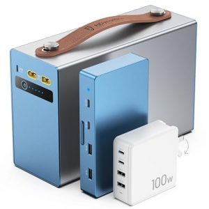 FJD Power Bank 7X Larger Capacity 140Ah/504Wh, 10X Faster 140W, Half-Size Smaller DC 500W Portable Power Station Pony 500 with GaN, 140W PD Type-C, 500W XT-60, 0dB for Gaming Laptop Camping Home Work