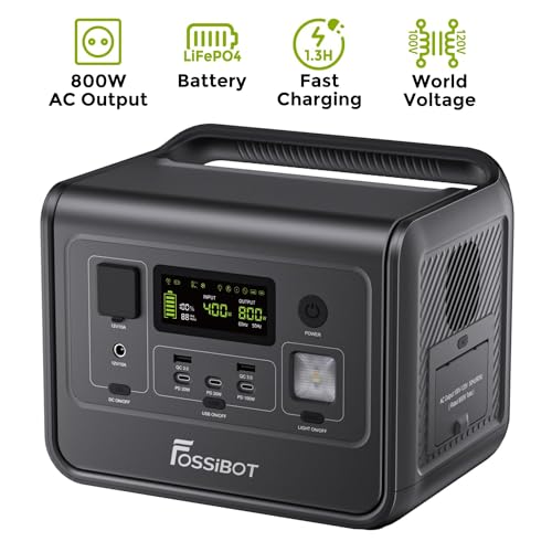 FOSSiBOT F800 Solar Generator 512Wh LiFePO4 Battery, Portable Power Station 800W(Surge 1600W), 1.5H Full Charge, PD 100W, UPS, Solar Powered Generator for Camping Travel Home Emergency