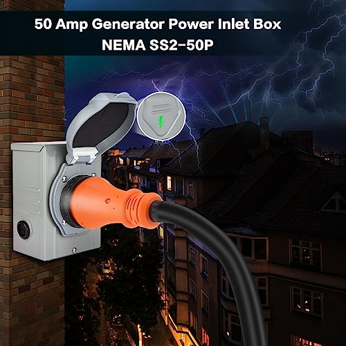 Finderomend 15 ft 50 Amp Generator Cord and Power Inlet Box Combo Kit,125/250 Volts,Generator Power Cord NEMA 14-50P to SS2-50R Extension Cord,for RV Truck Trailer Motorhome