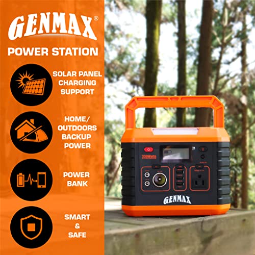 GENMAX Portable Power Station，330Watt Power Bank with AC Outlet for Outdoors Camping Travel Hunting Emergency Use
