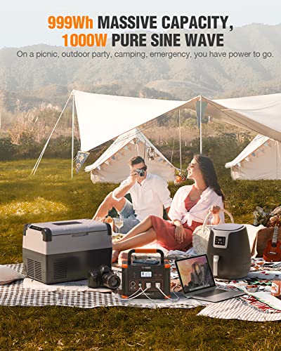 GRECELL 1000W Portable Power Station, 999Wh Solar Generator with 2 * 100W Foldable Solar Panels, USB-C PD 60W for Home Backup, Emergency, Outdoor Camping