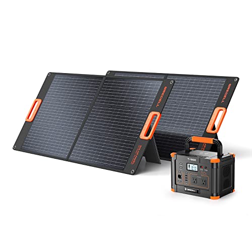 GRECELL 1000W Portable Power Station, 999Wh Solar Generator with 2 * 100W Foldable Solar Panels, USB-C PD 60W for Home Backup, Emergency, Outdoor Camping