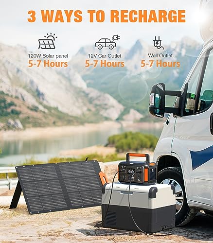 GRECELL Portable Solar Generator 500W with Solar Panel 100W, Portable Power Station 500W AC Outlet, Portable Solar Panel 21.5V 5.5A for Home Use Outdoor Camping Backup Emergency