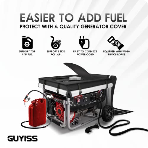 GUYISS Generator Covers While Running, 600D+210D Heavy Duty Waterproof, 32 "Lx24" Wx24 "H Fits Most DuroMax, Westinghouse,Etc 5000W-10000W Frame Generator. All-weather Generator Protective Cover.Black