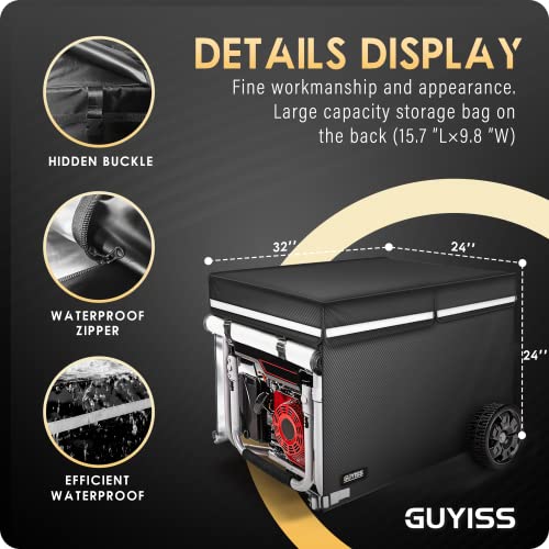 GUYISS Generator Covers While Running, 600D+210D Heavy Duty Waterproof, 32 "Lx24" Wx24 "H Fits Most DuroMax, Westinghouse,Etc 5000W-10000W Frame Generator. All-weather Generator Protective Cover.Black