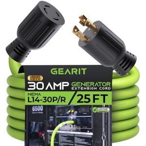 GearIT 30-Amp Generator Extension Cord (25 Feet) 4-Prong 120/250-Volt 7500W, NEMA L14-30P/L L14-30R, 10 Gauge SJTW Locking Power Cord for Manual Transfer Switch, Portable Generators, Power Outage 25ft