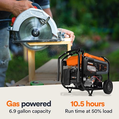 Generac 7682 GP6500E 6,500-Watt Gas-Powered Portable Generator - Powerrush Advanced Technology with Electric Start - Durable Design and Reliable Backup Power - 49-State Compliant