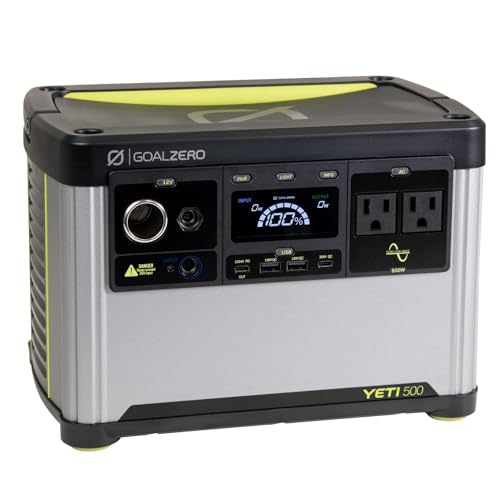 Goal Zero Yeti Portable Power Station, Yeti 500, 499 Watt Hour LiFePO4 Battery, Water resistant & Dustproof Solar Generator For Outdoors, Camping, Tailgating, & Home, Clean Renewable Off-Grid Power