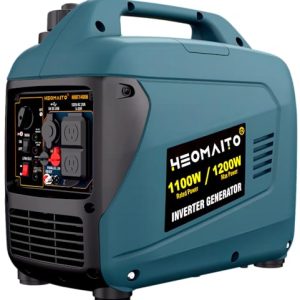 HEOMAITO Portable Inverter Generator 1200W Ultra Quiet Gas Power Equipment with CO Sensor Parallel Capability, EPA Compliant, Ultra Lightweight for Outdoor Camping, RV Ready & Backup Home Use