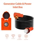 HZXVOGEN 50 Amp Generators Cord and Pre-Drilled Power Inlet Box, 25FT Generator Extension Cord 125V/250V 12500W Heavy Duty NEMA14-50P/SS2-50R RV Generator Power Cord Twist Lock Connector ETL Listed