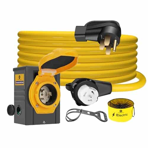 LAZMUMI 50 Amp 25FT Generator Power Cord and Power Inlet Box Waterproof Combo Kit, 125V/250V 50A NEMA 14-50P to SS2-50R Generator Extension Cord with NEMA SS2-50P Generator Inlet