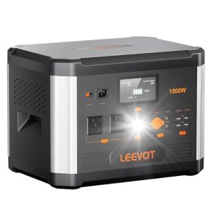 LEEVOT Portable Power Station 1500Wh Solar Generators for home Backup Power 1500W, LiFePO4 Battery, 2 AC Outlets, 100W Type-C Output Power Bank, 500W MTTP input, Outdoor Camping Generator
