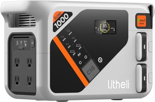 Litheli Portable Power Station Eclair 1000, 1800W Solar Generator, 1069Wh Outdoor Generator, 1H Fast Charging LiFePO4 Power Station for Outdoor Camping, Emergency and RVs(Solar Panels Optional)