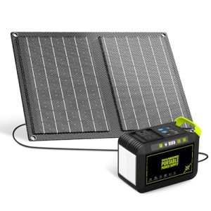 MARBERO Camping Solar Generator 88Wh Portable Power Station 120W Peak Generator with Solar Panel Included 21W, AC, DC, USB QC3.0, LED Flashlight for Outdoor Home Camping Fishing Emergency Backup