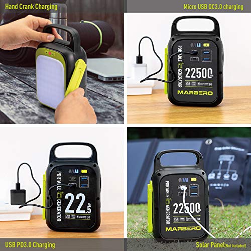 MARBERO Portable Power Station 22500mAh Portable Charger Hand Crank Solar Generator with Bright LED Flashlight, PD 3.0 Chargers for Laptop, Smartphone, Camping, Fishing, Hiking