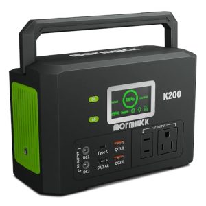 MORMLUCK 200W Portable Power Station, Solar Generator 118Wh Lithium Battery, Outdoor Generators, 110V/200W Pure Sine Wave AC Outlet, QC 3.0, Type-C, for Camping, Travel, Family Spare LED Flashlight.