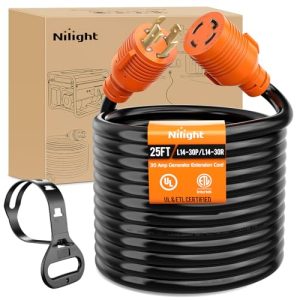 Nilight 30 Amp 25FT Generator Extension Cord 125/250V 7500 Watt Heavy Duty 10 Gauge Pure Copper STW Wire ETL Listed 4 Prong L14-30P L14-30R Cable for Generator RV Camper Outdoor Use, 2 Years Warranty