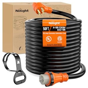 Nilight 50 Amp 50FT Generator Extension Cord 250V Heavy Duty 6/3+8/1 Gauge Pure Copper STW Wire ETL Listed 4 Prong 14-50P SS2-50R&CS6364 50F/50M Cable Suit for Generator RV Home Use, 2 Years Warranty